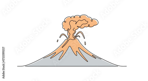 Cartoon illustration of a volcano erupting with smoke and lava illustration on white background