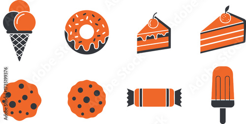 Vector sweets dessert icons set ice cream cake donut cookies editable