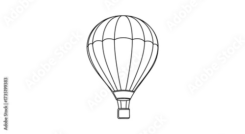 Minimalist hot air balloon outline against white background drawing illustration