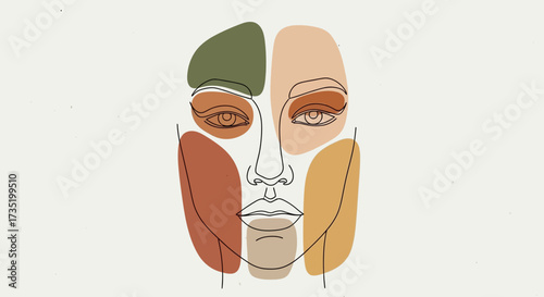 Abstract face portrait with earthy tones, conveying minimalism and feminine elegance in line art