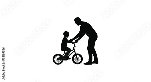 Father helping son learn to ride a bicycle silhouette