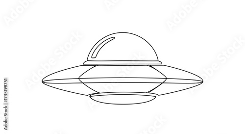 Detailed line drawing of a classic flying saucer UFO evoking a sense of mystery and wonder of