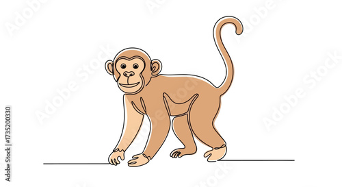 Playful monkey line art illustration on a white background perfect for design projects