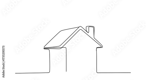 Minimalist single line drawing of a house with chimney in black and white design