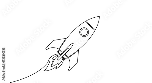 Line art rocket illustration symbolizing innovation and a journey into space exploration