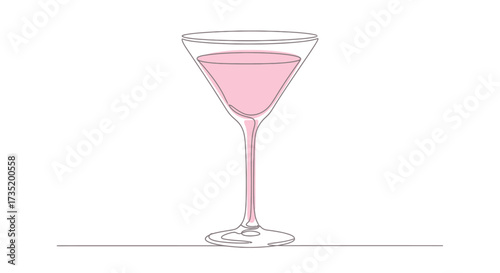 Elegant single line drawing of a pink martini glass conveying minimalism and sophistication