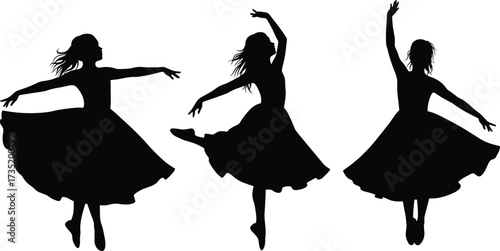 Silhouette of ballerina dancers performing, graceful women dancing, elegant movement, ballet performance, modern dance, choreography, stage art, beauty, elegance