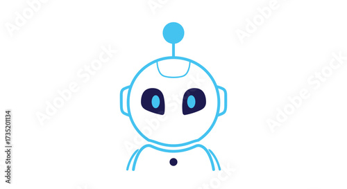 A friendly robot with a light blue outline and a single blue dot on top of its head.