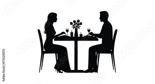 A romantic dinner for two featuring a striking black silhouette