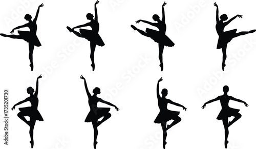 Silhouette of ballerina dancing, ballet performance, elegant dancer pose, classical dance movement, graceful woman figure, ballerina art, dance silhouette illustration