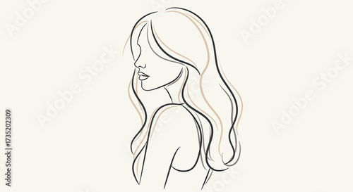 Elegant minimalist line art of a woman with flowing hair showcasing beauty and simplicity