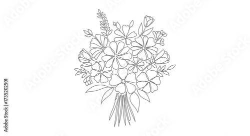 Elegant flower bouquet line art illustration for greeting cards and invitations design