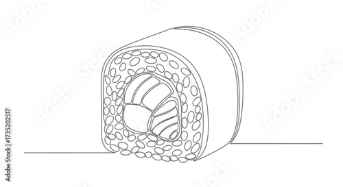 Minimalist Sushi Roll Illustration: A Continuous Line Drawing of Culinary Art