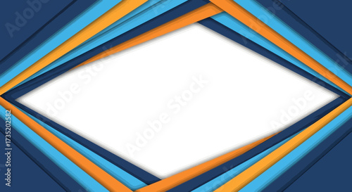 Dynamic diagonal layers background in blue and orange with central white space