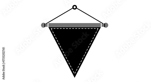 Minimalist illustration of a blank triangular pennant banner hanging on a wall ideal for adding text
