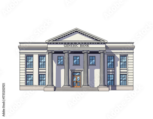 Classic Bank Building Vector Illustration Architectural Design of a Financial Institution, ideal for business and finance themes