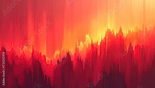 Fototapeta Naklejka Na Ścianę i Meble -  Abstract fiery landscape with jagged peaks and bright gradients