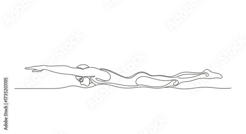 Continuous line drawing of a swimmer propelling through water with fluid strokes
