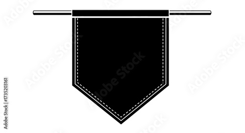 Minimalist black banner design with white stitched border and metal bar illustration