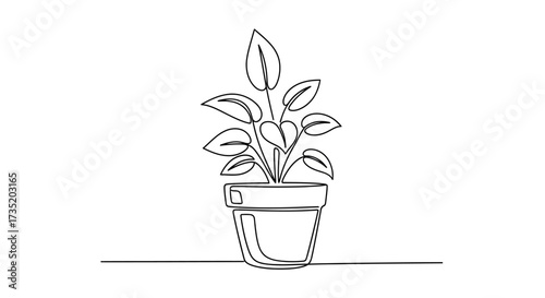 Continuous line drawing of a plant in a pot evoking simplicity and minimalism for creative designs
