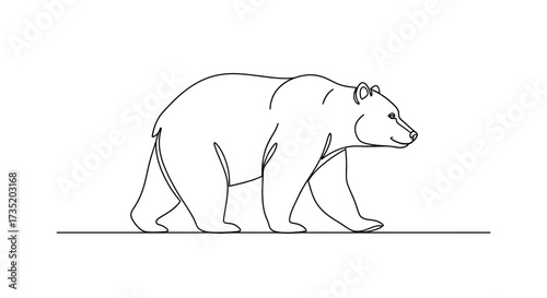 Continuous line drawing illustration of a walking bear on white background vector design