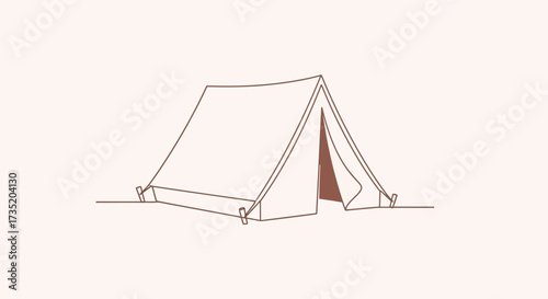 Minimalist tent illustration with a brown outline perfect for camping adventures  suitable for