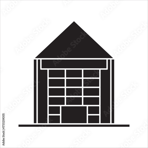 uilding icon isolated on white background, Building icon in line black flat house, office, bank, hotel, shop, university, city, hospital symbols.