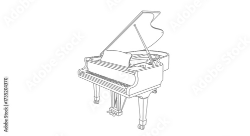 Elegant Grand Piano Line Art Illustration on a Clean White Background Design
