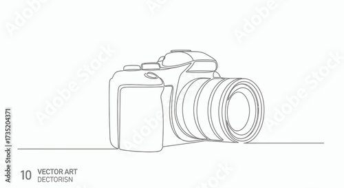 Minimalist line art illustration of a digital camera enhancing creative photography