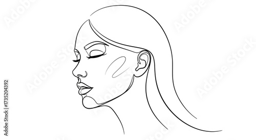 Elegant continuous line drawing of a woman's face in profile artistic illustration