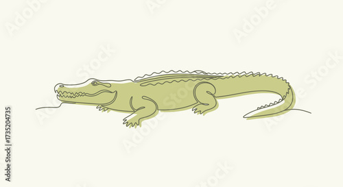 Elegant one line drawing of an alligator illustration capturing wildlife's essence