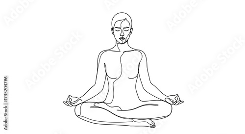 Minimalist line art depicting a woman in lotus position for meditation practice