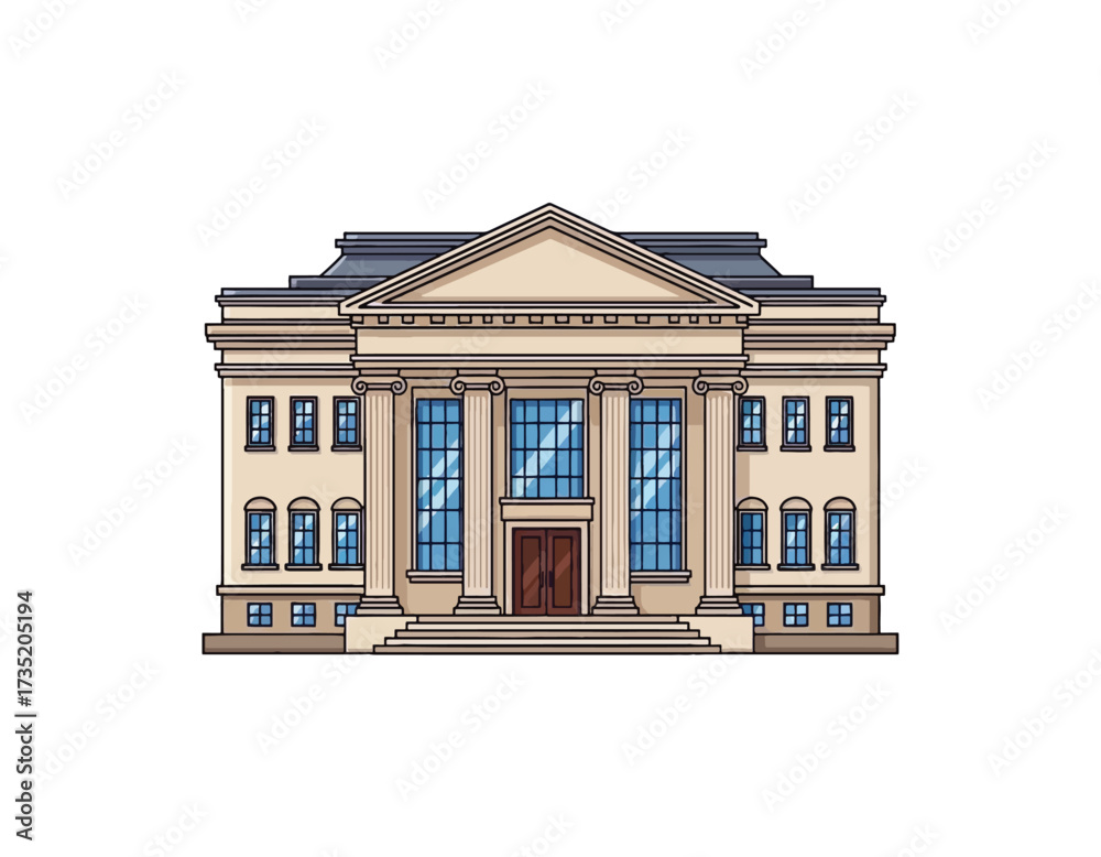 Fototapeta premium Digital Illustration of a Classic Building Vector Image of a Courthouse or Similar Structure on White Background - Perfect for Designs
