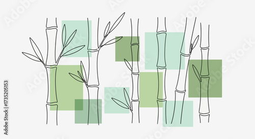 Elegant bamboo forest illustration with overlapping green squares for a modern zen feel