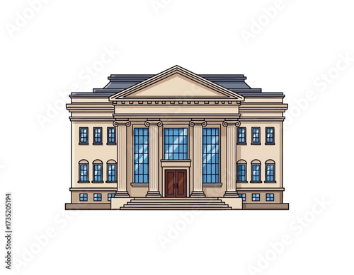 Digital Illustration of a Classic Building Vector Image of a Courthouse or Similar Structure on White Background - Perfect for Designs