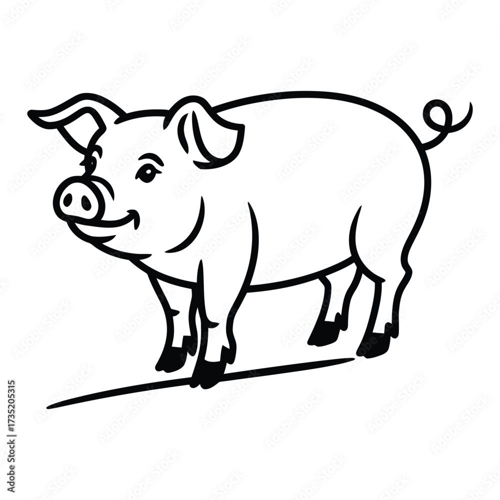 Obraz premium Charming illustration of a pig standing on a line, , suitable for farmthemed designs, childrens illustrations, and playful projects