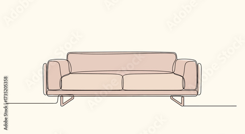 Minimalist line art sofa illustration on a white background for interior design projects