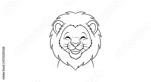 Cute lion cartoon drawing with happy facial expression for kids illustration