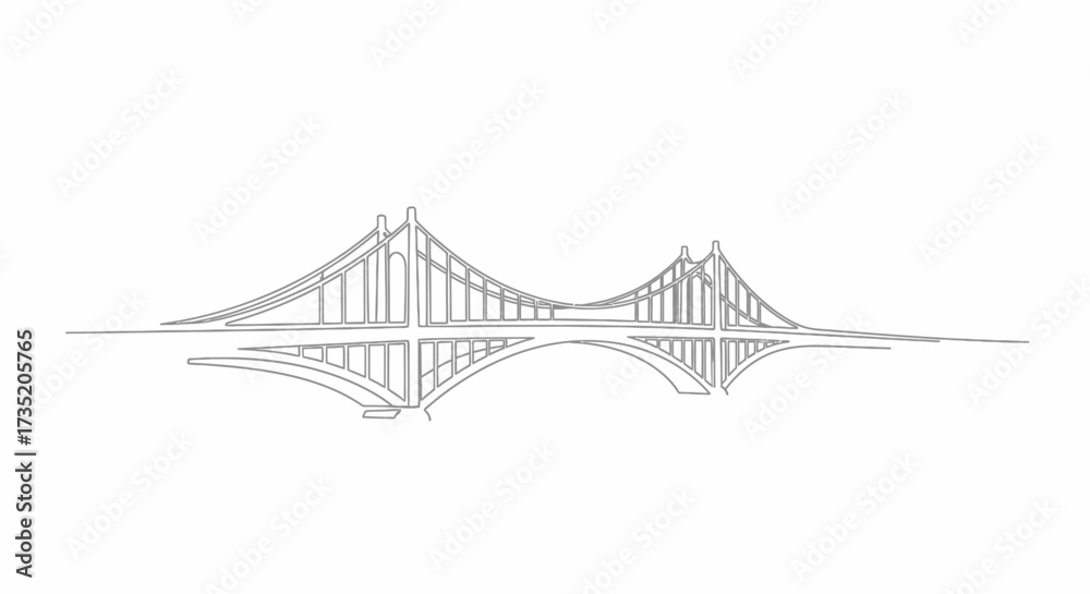 Fototapeta premium Minimalist Bridge Illustration: A Single Line Drawing of Architectural Wonder