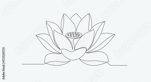 Elegant single line drawing of a lotus flower, a symbol of purity and enlightenment