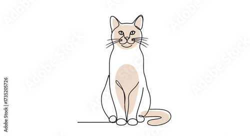 Elegant feline portrait in minimalist line art with soft beige accents and smooth curves