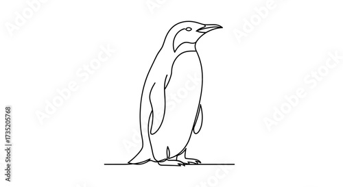 Elegant Single Line Drawing of a Majestic Penguin on a White Background for Designs
