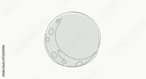 Minimalist moon illustration with soft gray tones and continuous line drawing style, serene