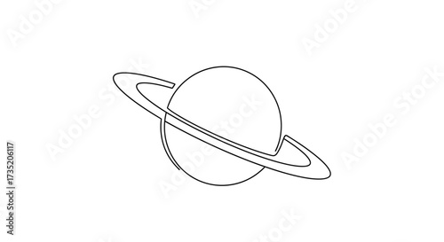Simple and Minimalist Outline Drawing of Saturn on White Background for Design Projects
