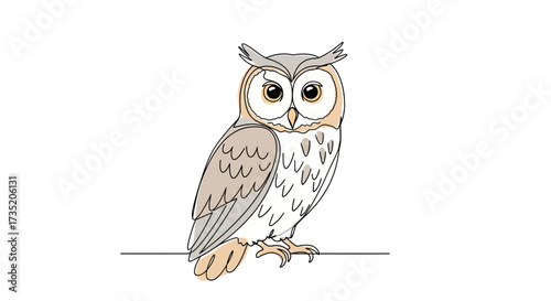 Elegant hand-drawn illustration of a wise owl perched peacefully on a branch minimalist style art