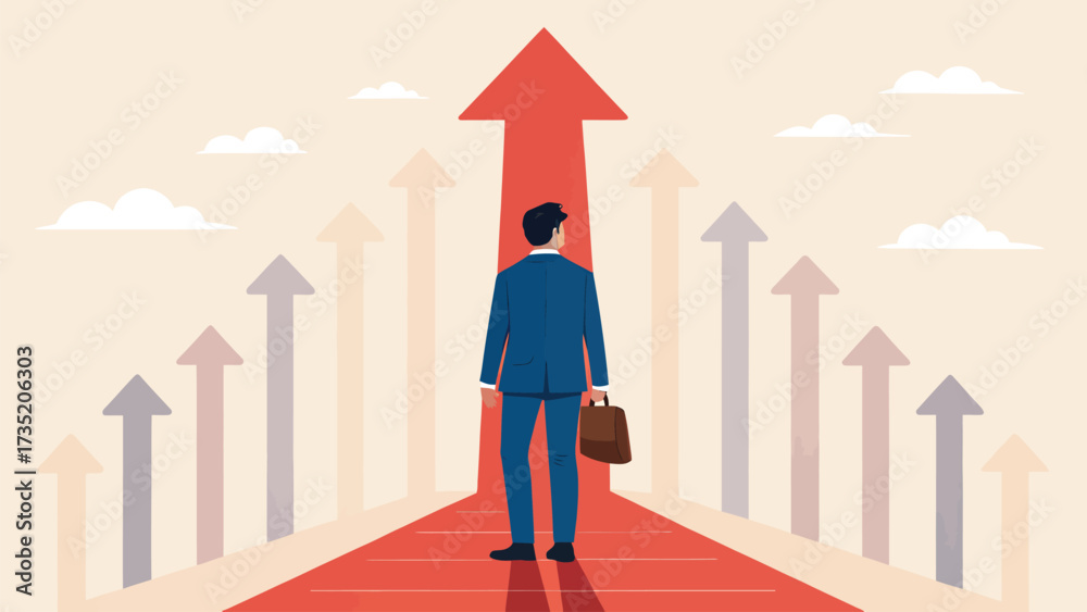 Fototapeta premium Businessman moving forward on the path of growth and success 