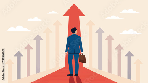 Businessman moving forward on the path of growth and success
