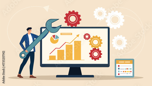 Businessman fixing system and improving data performance
