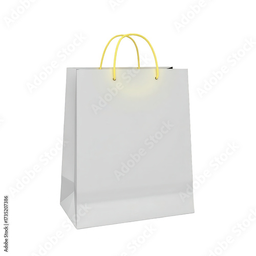 Isolated on a black background, a clean white shopping bag features sleek, smooth surfaces with a minimalist design.