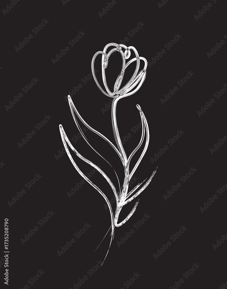 Obraz premium Tulip flower brush painting art illustration. Tulip flower doodle art painting.